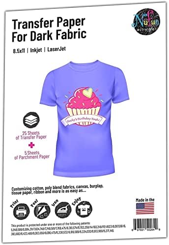 NuFun Activities Printable Iron-on Heat Transfer Paper for T Shirts, Dark Fabrics, 25 Sheets 8.5 x 11 inch, Long Lasting, Durable, Professional Quality, Easy DIY, Non-Toxic, Made in The USA