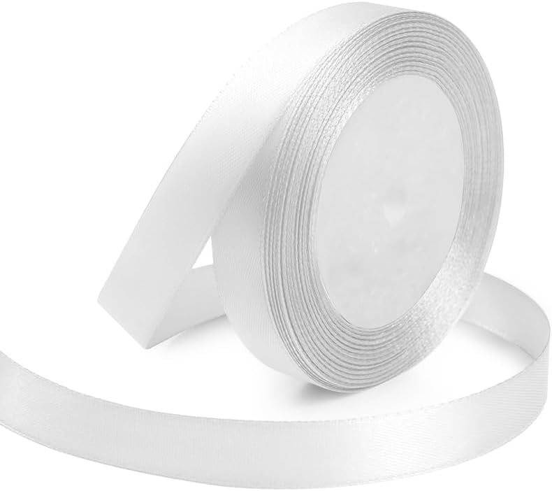 White Ribbon 5/8 Inches x 25 Yards, White Satin Fabric Silk Ribbon for Gift Wrapping, Bows Making, Floral Bouquets, Wreaths, DIY Handicrafts, Sewing Projects, Baby Shower and Wedding Party