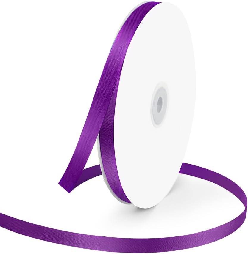 3/8" Wide x 100 Yards Single Face Polyester Satin Ribbon, Satin Ribbon for Crafts, Gift, Hair Bows, Wedding Party Decoration, Bow Making & Other Projects (Purple)