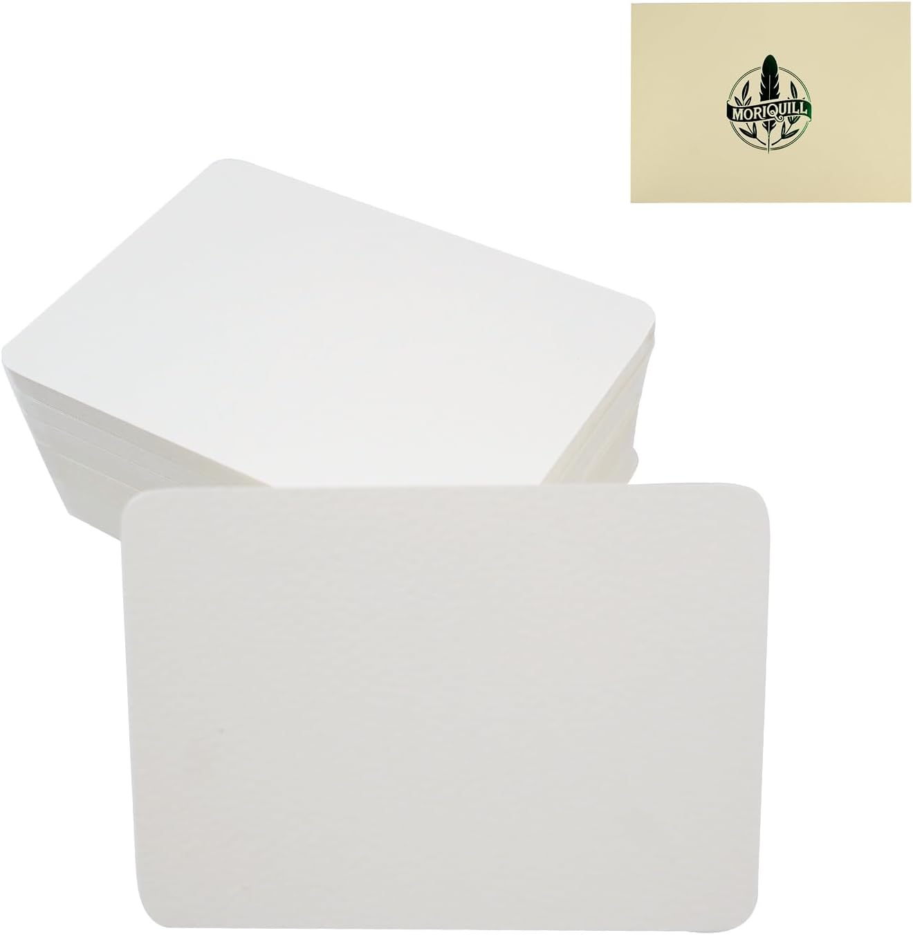 Moriquill 100 Sheets Watercolor Paper ATC Cards – 300gsm Cold Press, 2.5"x3.5", Acid-Free, Rounded Corners, Textured Surface for Painting, Scrapbooking, Journaling & Artist Trading