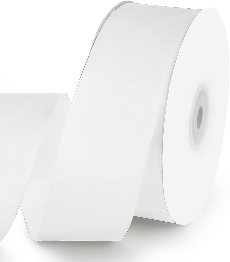 KMER LIFE 1-1/2" Wide x 50 Yards White Single Faced Polyester Satin Ribbon - Perfect for Wedding Decor, Wreaths, Crafts, Gift Wrapping & Other Projects