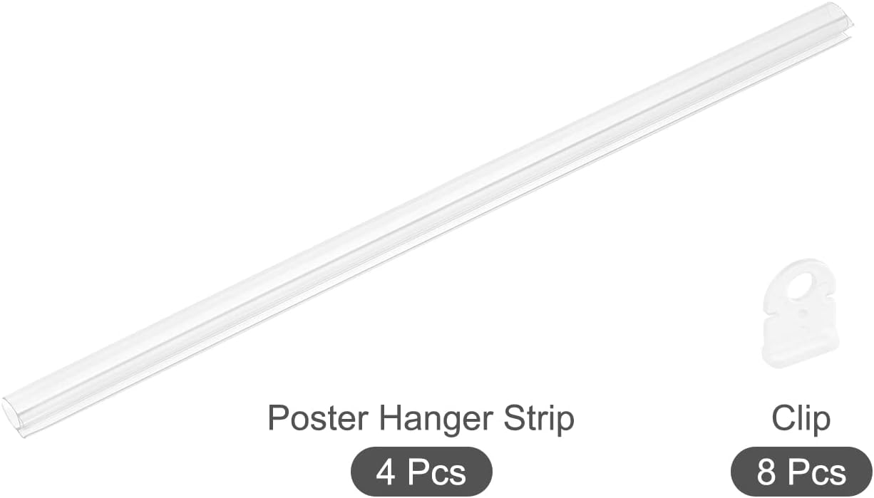 MECCANIXITY PVC Poster Hanger Rail Poster Strip Bar 30cm/12inch Clear with Clips for Poster, Map, 4 Set