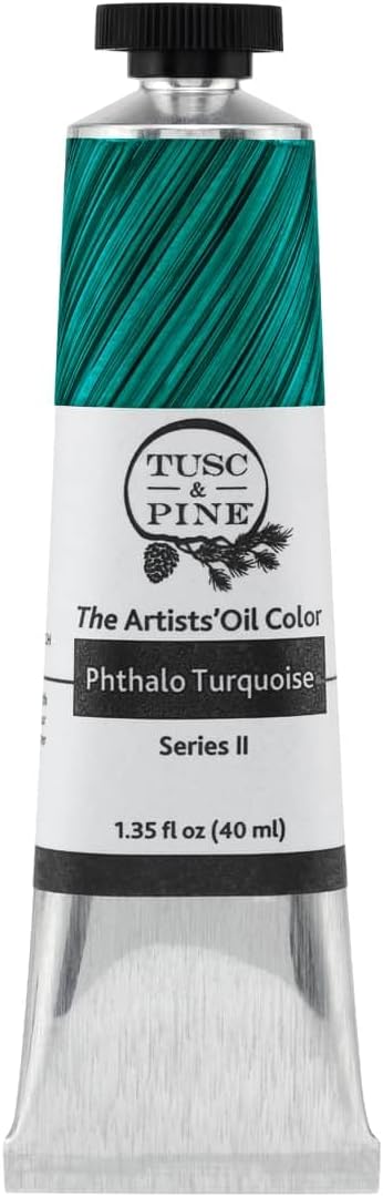 Tusc & Pine Artist Oil Paint - Phthalo Turquoise, 40 ml, Non-Yellowing, Rich & Creamy Consistency, Maximum Pigment Load, Small Batch Milled Oil Paints Made in the USA for Professional Artists