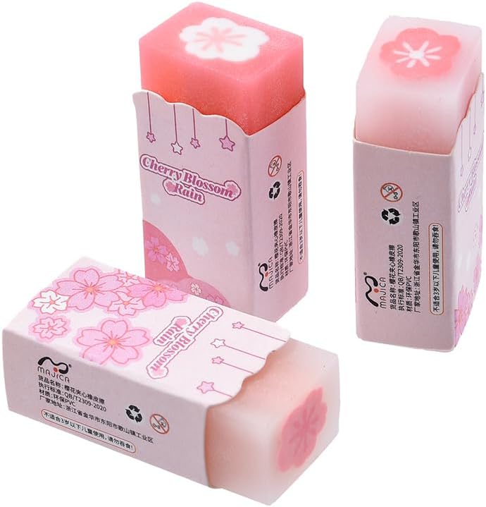 18 Pack Sakura Jelly Erasers for Kids, Pink, Rectangular, Rubber & Plastic, Kawaii School Supplies Prize Gifts Party Favors