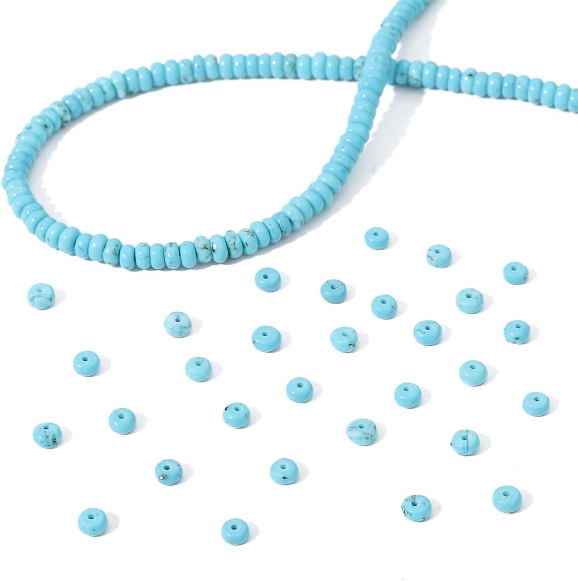 Natural Blue Turquoise Disk Stone Beads 4x2mm 160pcs Rondelle Loose Semi Gemstone Beads for Jewelry Making Design