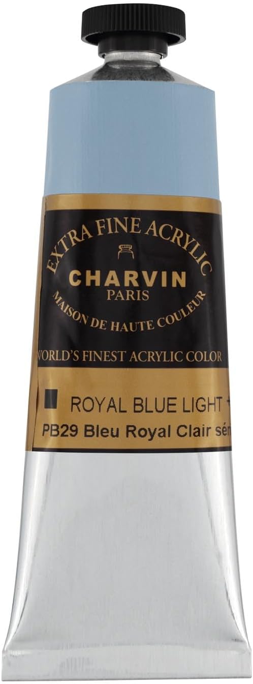 Charvin Extra Fine Professional Acrylic Paint - Royal Blue Light, 60ml Tube, Triple-Milled, Lightfast Pigments, Open Stock Artist Acrylic Paints in Nature-Inspired Hues