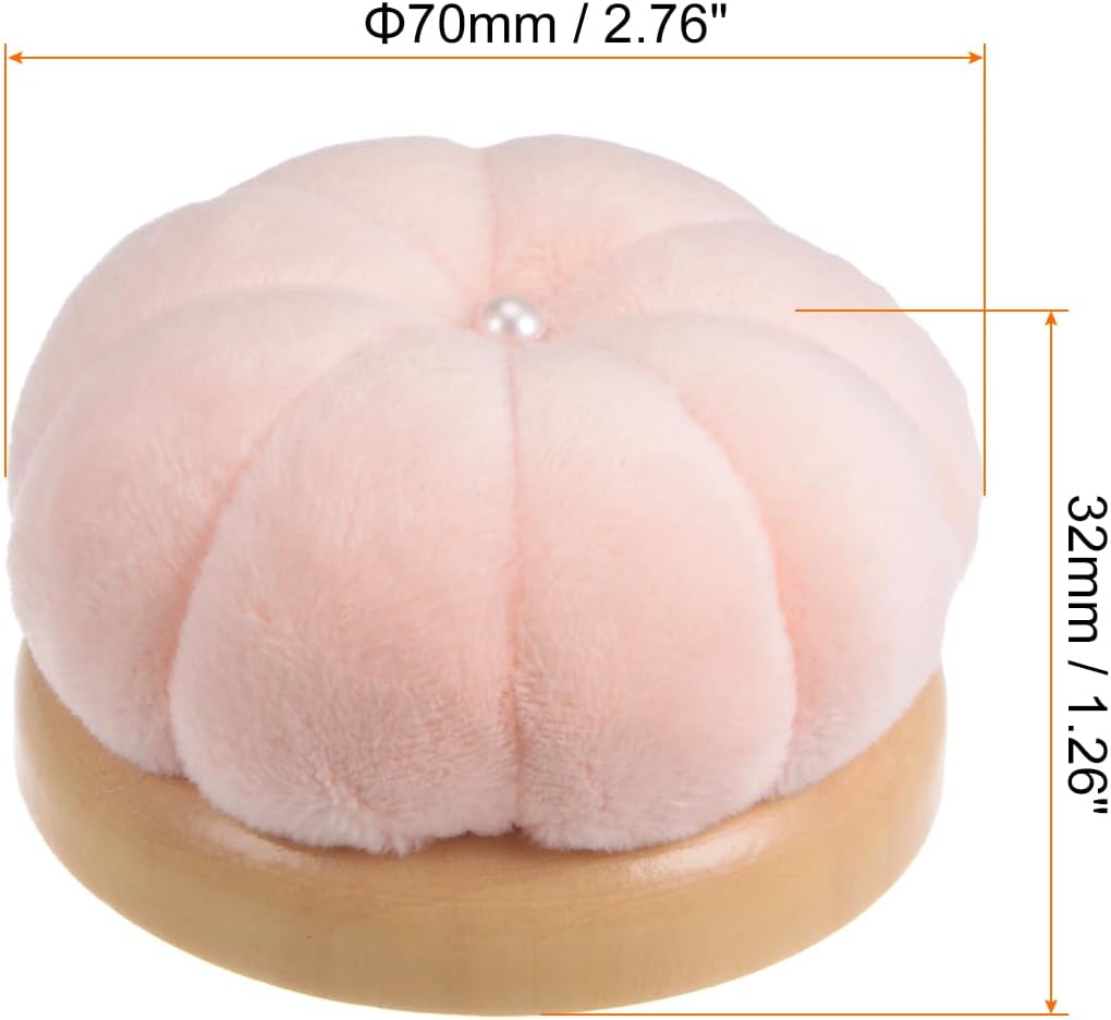 HARFINGTON Wooden Base Needle Pincushions Japanese Style Pin Cushions Round Pin Cushion Needle Holder for Sewing Quilting Needlework DIY Crafts, Light Pink