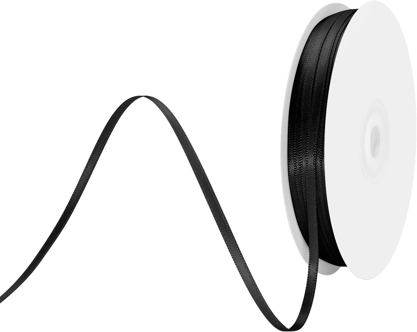 1/8" X 100 Yards Black Satin Thin Ribbon Solid Color Double Faced Ribbons Perfect for Crafts Wedding Decor Bow Making Arts Sewing and More