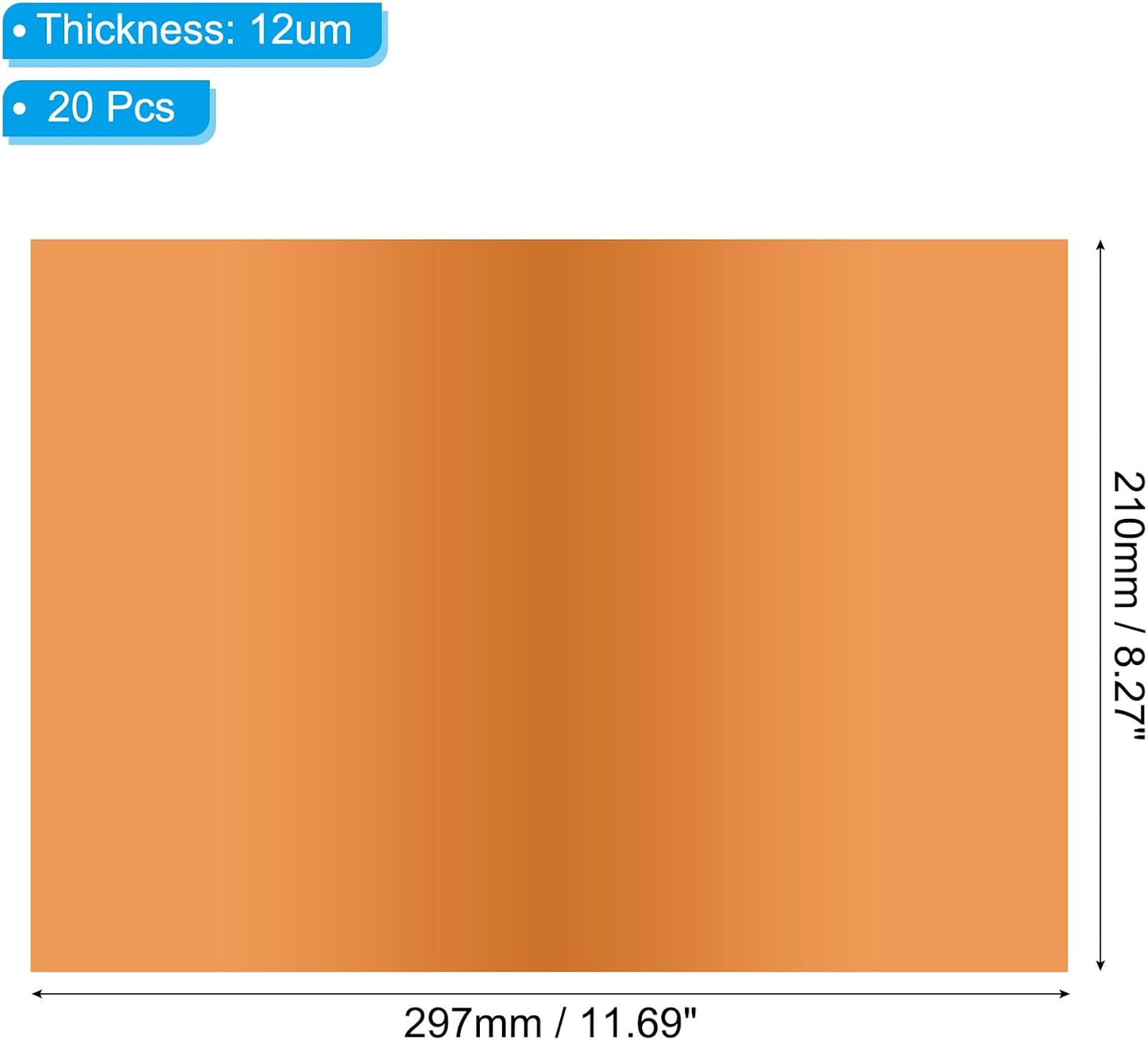 PATIKIL 11.7x8.3" Hot Stamping Foil Paper Sheet, 20 Sheets A4 Heat Transfer Hot Stamping Paper Foil for Leather DIY Logo Decor Craft Gift Package Scrapbook Card, Bronze