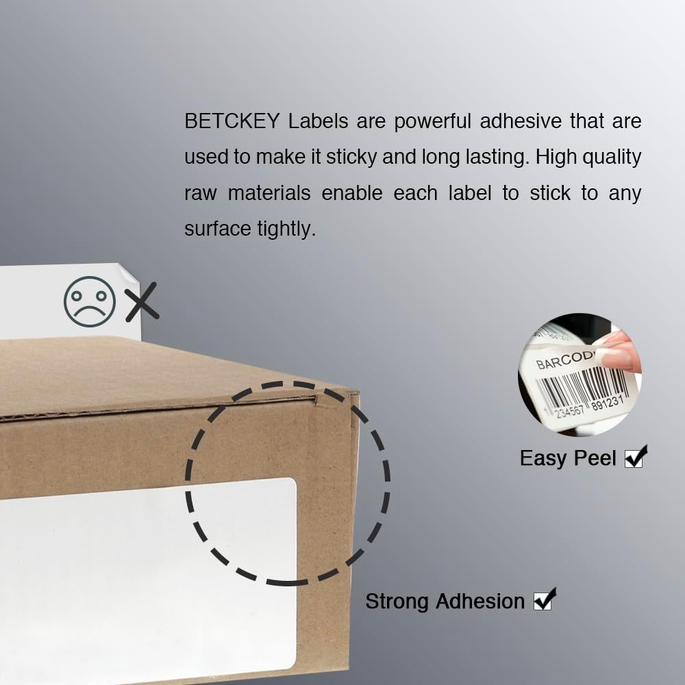 BETCKEY - 3" x 1" (76 mm x 25 mm) Address Removable Film Label - Durable Waterproof - Compatible with Zebra & Rollo Label Printer [6 Rolls, 8250 Labels]