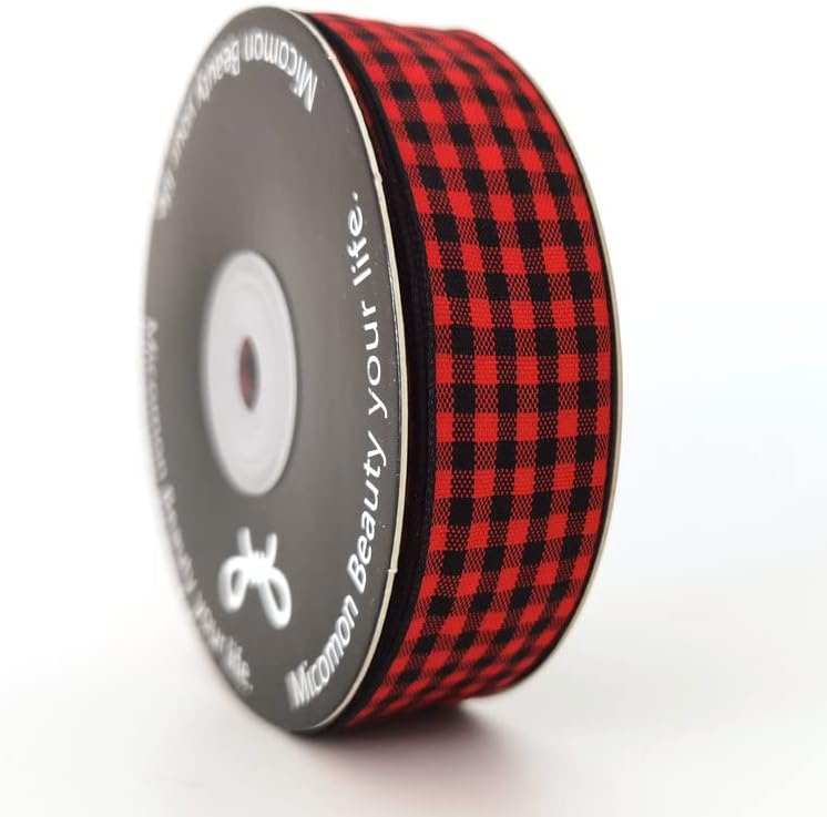 Red and Black Gingham Plaid Checked Ribbon 25 Yards Each Roll 100% Polyester (1",BlackRed)
