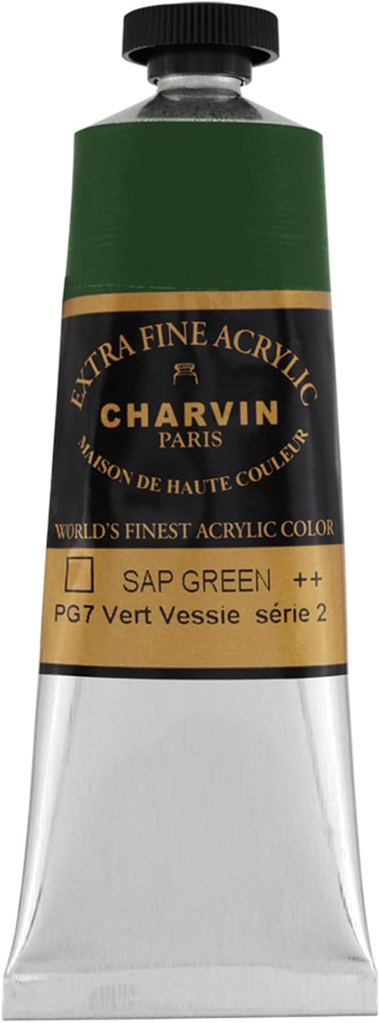 Charvin Extra Fine Professional Acrylic Paint - Sap Green, 150ml Tube, Triple-Milled, Lightfast Pigments, Open Stock Artist Acrylic Paints in Nature-Inspired Hues
