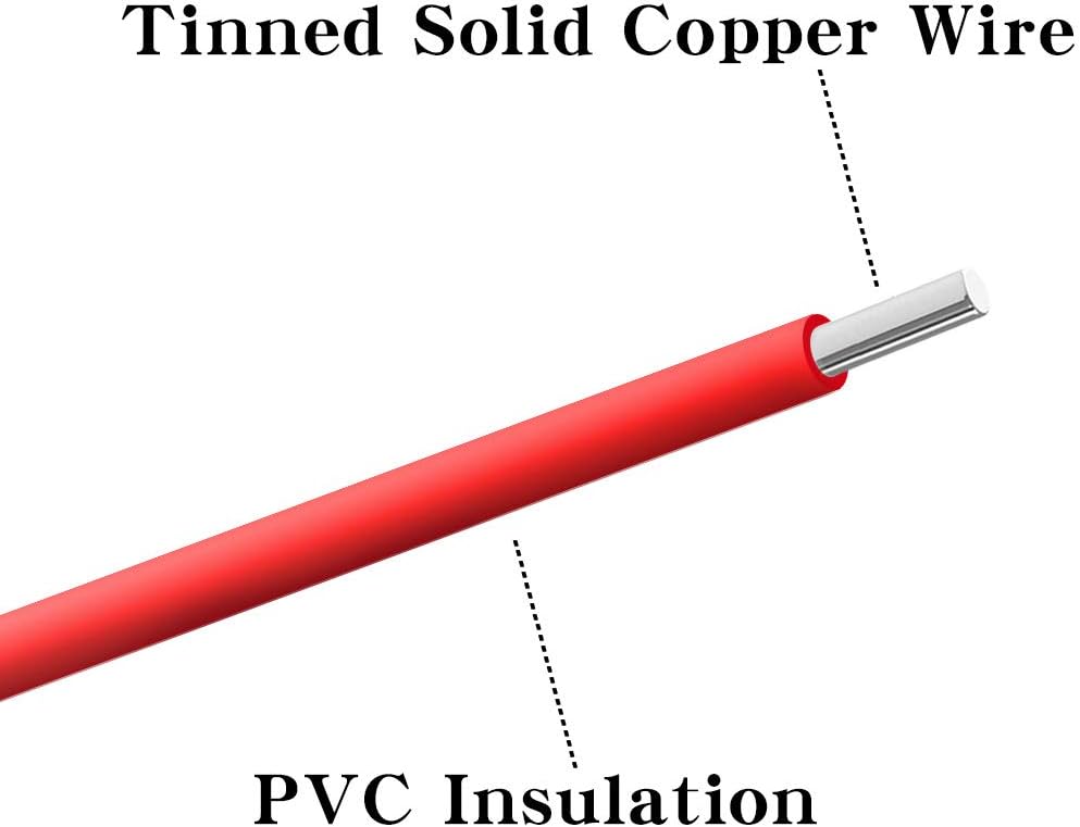 BNTECHGO 24 Gauge PVC 1007 Solid Electric Wire Red and Black Each 100 ft 24 AWG 1007 Hook Up Tinned Copper Wire