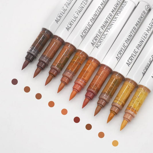 Water Based Acrylic Paint Markers, 9 Colors Acrylic Paint Pens Set with Soft Brush Tip, Marker Pen for Rock Painting, Egg, Wood, Glass, Paper, Acrylic Painter Ink (Dark Skin Series)