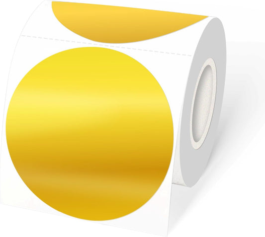 3" Holographic Direct Thermal Label Stickers, Round Printable Rainbow Glitter Thermal Printer Sticker Labels for Gift Wrapping, Self-Adhesive DIY Custom Logo Design- Holographic Gold