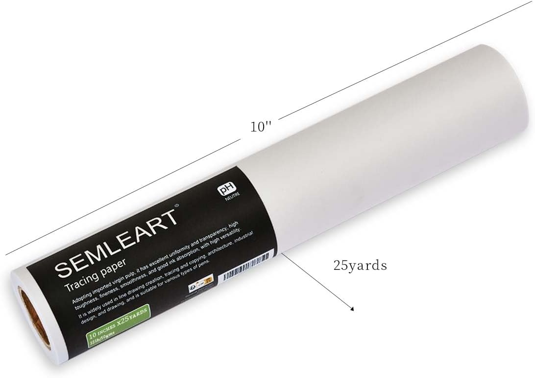 SEMLEART Artit's Tracing Paper roll,32lb/50gsm,10 inch x 25 Yard,Translucent Tracing Paper for Pencil, Marker and Ink - Trace Images, Sketching,Drawing
