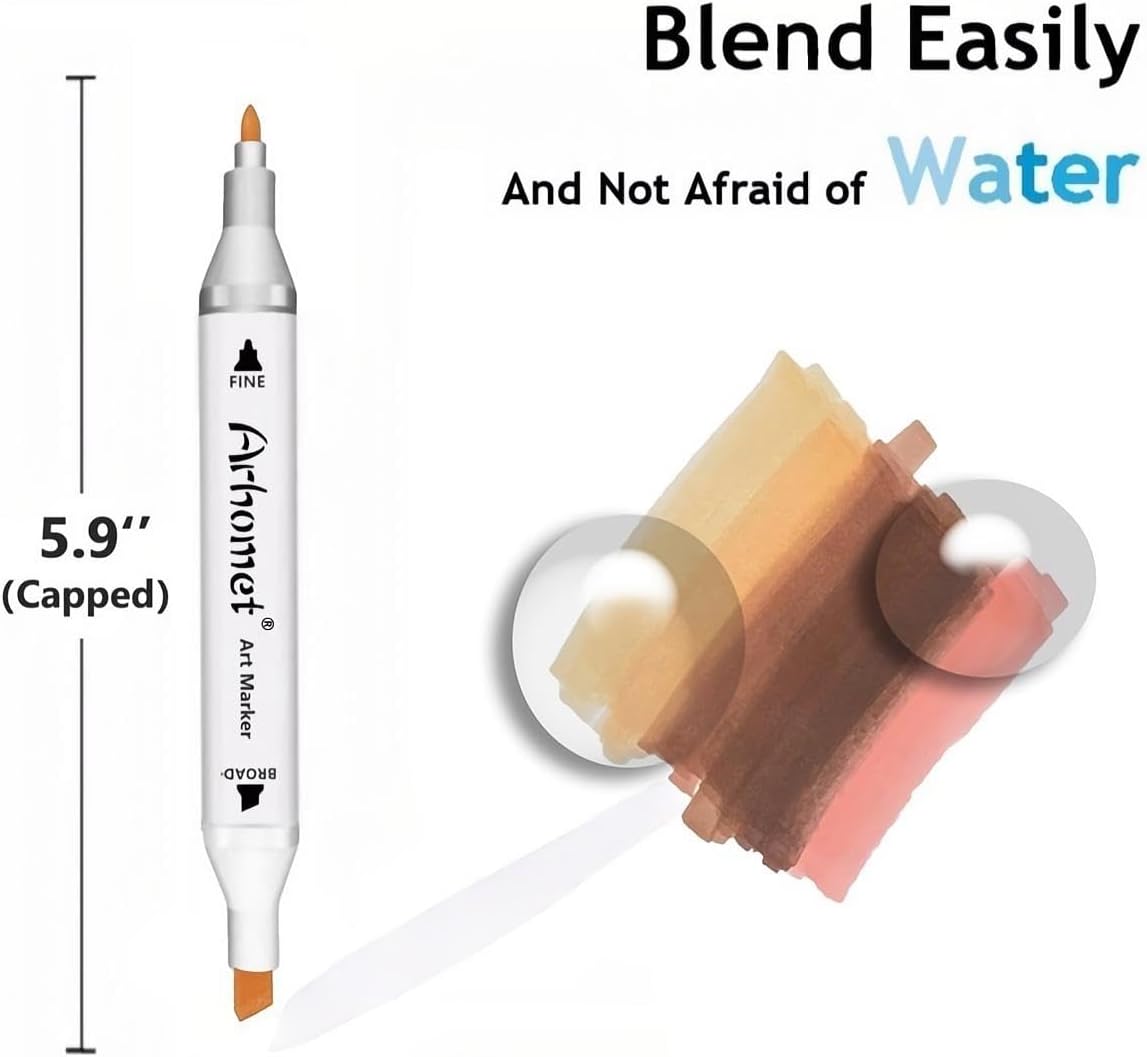 6 Colors Skin Tone Alcohol Markers Set, Skin, Wood, Earth Colors Dual Tips Art Markers Drawing Sketched Double Tipped for Adults Beginner Kids (Skin Tone)