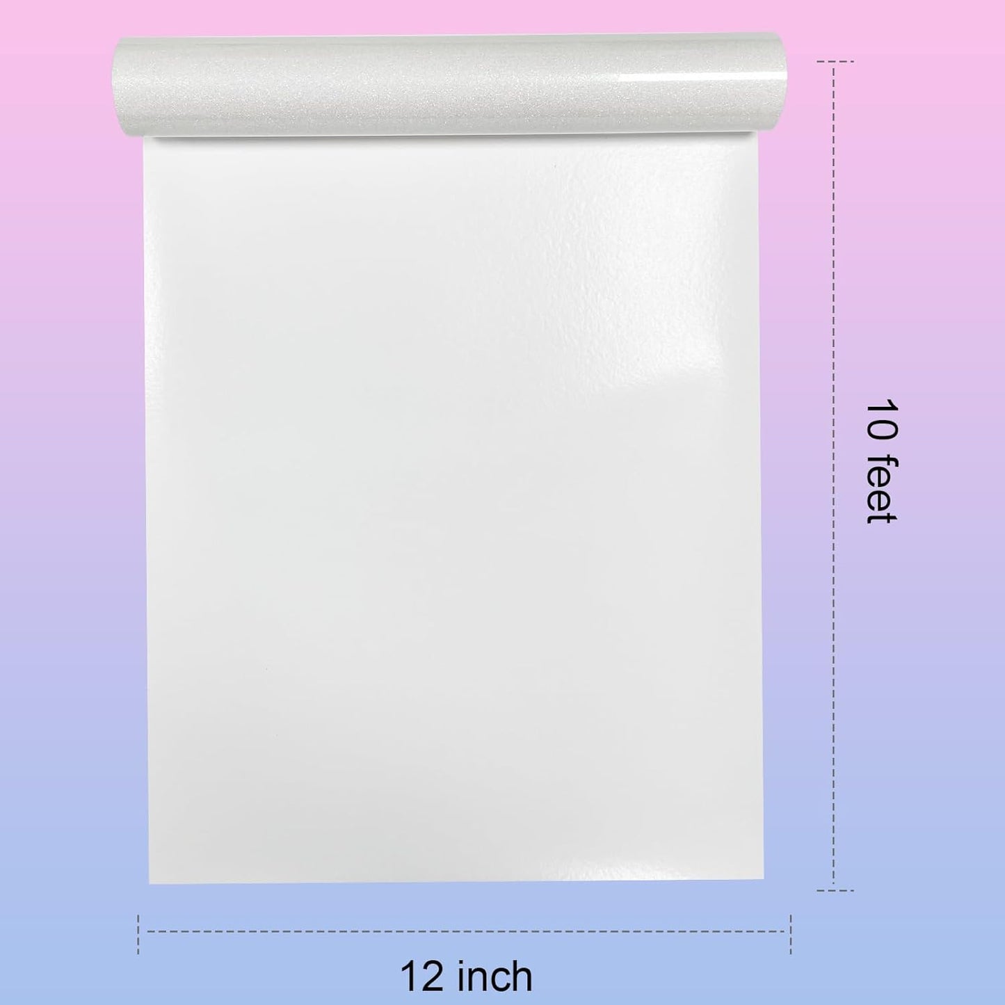 Glitter HTV Heat Transfer Vinyl Rolls- 12" x 10ft. Glitter Iron on Vinyl for DIY T-Shirts, Glitter for All Cutters, Heat Transfer Vinyl (White)