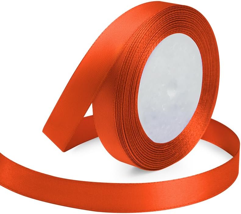 KMER LIFE Solid Color Autumn Orange Satin Ribbon 5/8 Inches x 25 Yards, Ribbons Perfect for Crafts, Wedding Decor, Bow Making, Sewing, Gift Package Wrapping and More