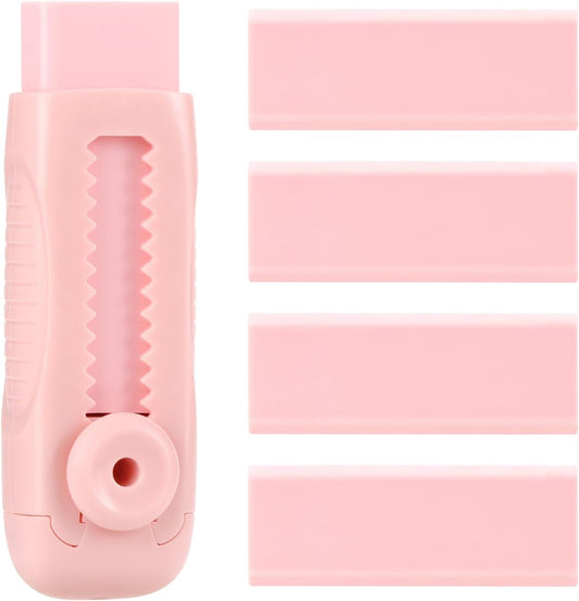 EooUooIP 4+1 Pack Rubber Pink Erasers Sliding Retractable Eraser, Large Pink Erasers, Soft Cute Eraser, Large Pencil Eraser for School Office Art Drawing Pencil Eraser for Kids
