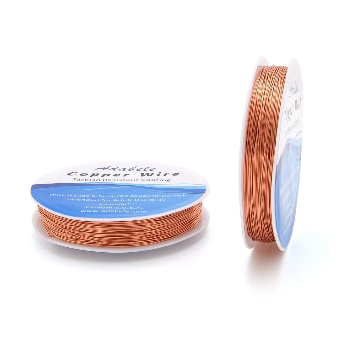 Adabele 295 Feet Premium Tarnish Resistant Round Bare Raw Jewelry Copper Wire Beading Wire Spool Bulk (0.5mm/24 Gauge) for DIY Craft Jewelry Making BF287-5