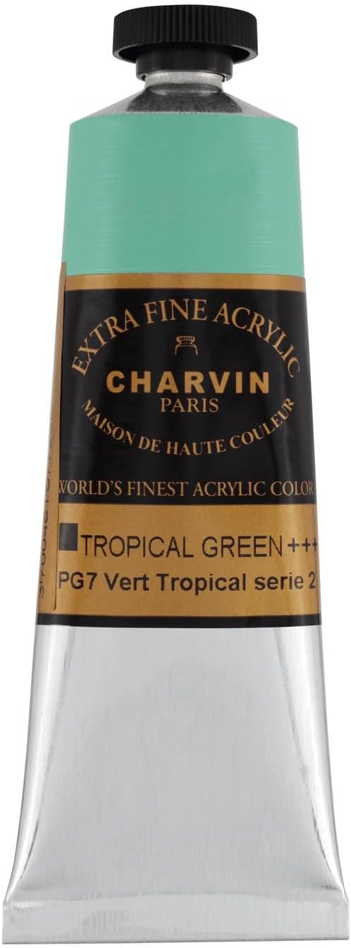 Charvin Extra Fine Professional Acrylic Paint - Tropical Green, 60ml Tube, Triple-Milled, Lightfast Pigments, Open Stock Artist Acrylic Paints in Nature-Inspired Hues