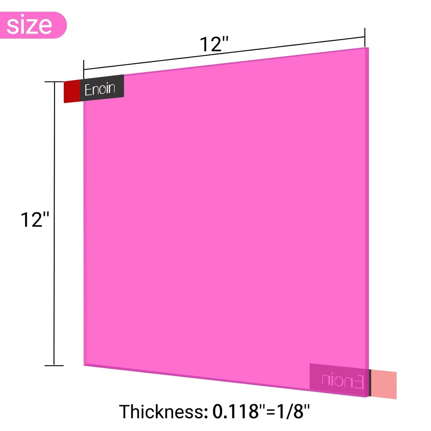 Enoin 2 Pack 12x12 Translucent Pink Acrylic Sheet - Cut to Size Plexiglass Sheets 1/8 inch Thick, Colored Plastic Board Panel for Art Craft, DIY, Painting