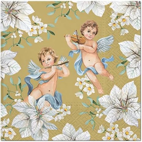 20-ct 13x13 Christmas Paper Decoupage Napkins, 3-Ply Servilletas Tissue Napkin for Dinner and Parties, Disposable Napkins (Angel Flower)