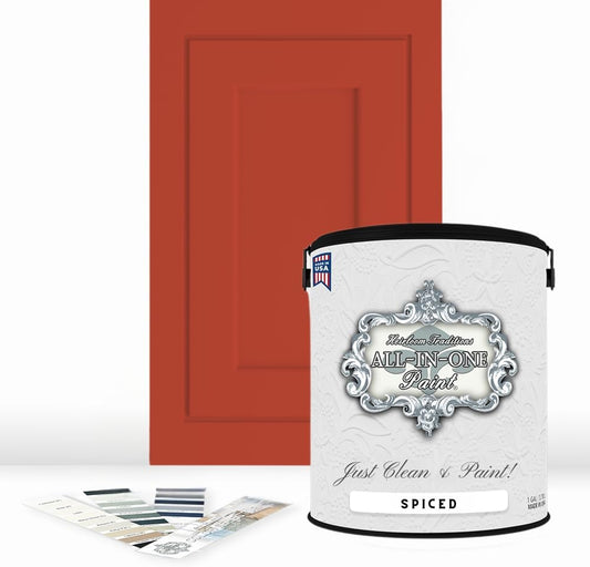 ALL-IN-ONE Paint, Durable cabinet and furniture paint. Built in primer and top coat, no sanding needed. Includes our 30 featured color card - Spiced, Gallon