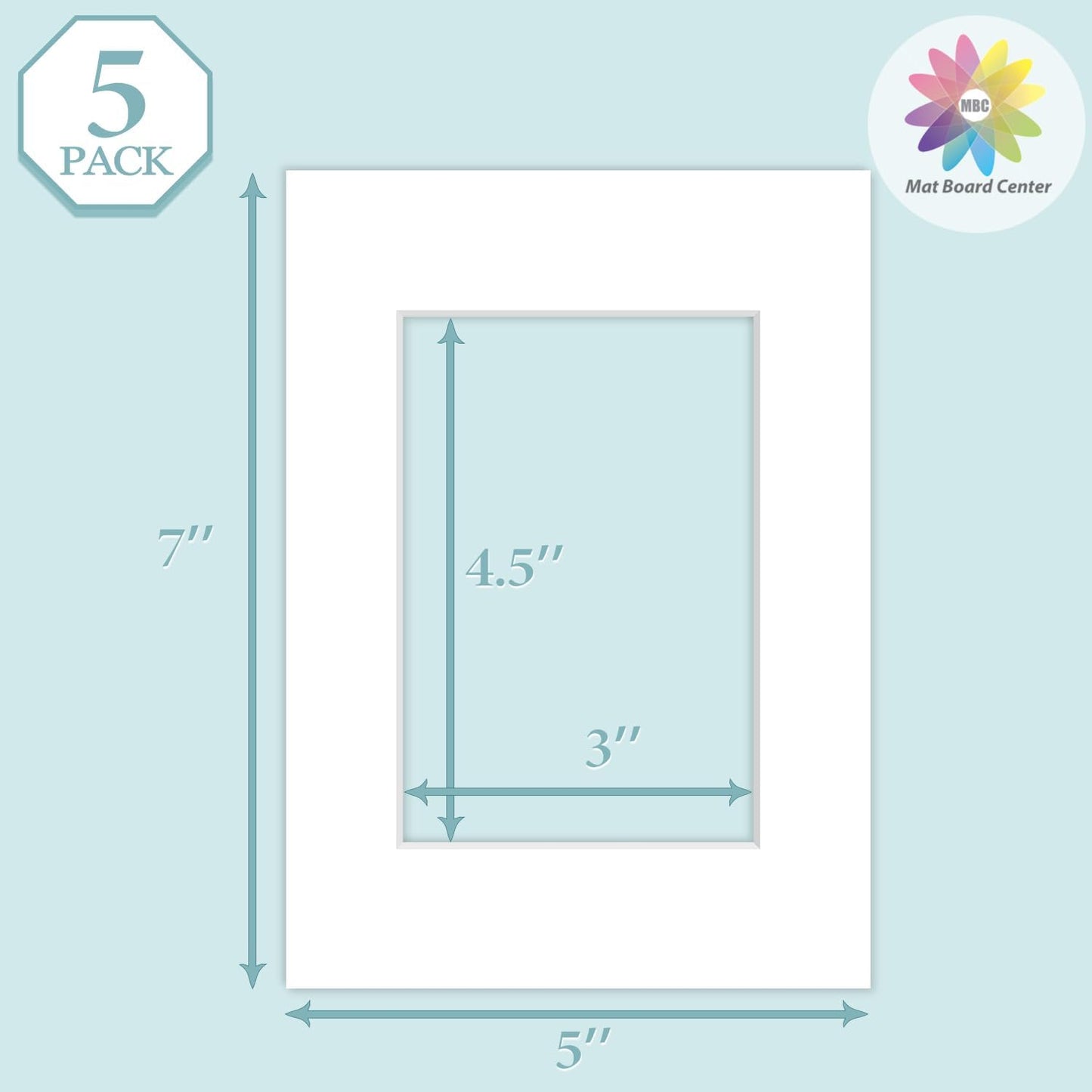 MBC Mat Board Center, 5 Pack 5x7 for 3.5x5 White Picture Mats Frame Mattes, Bevel Cut, Acid Free, 4-ply Thickness