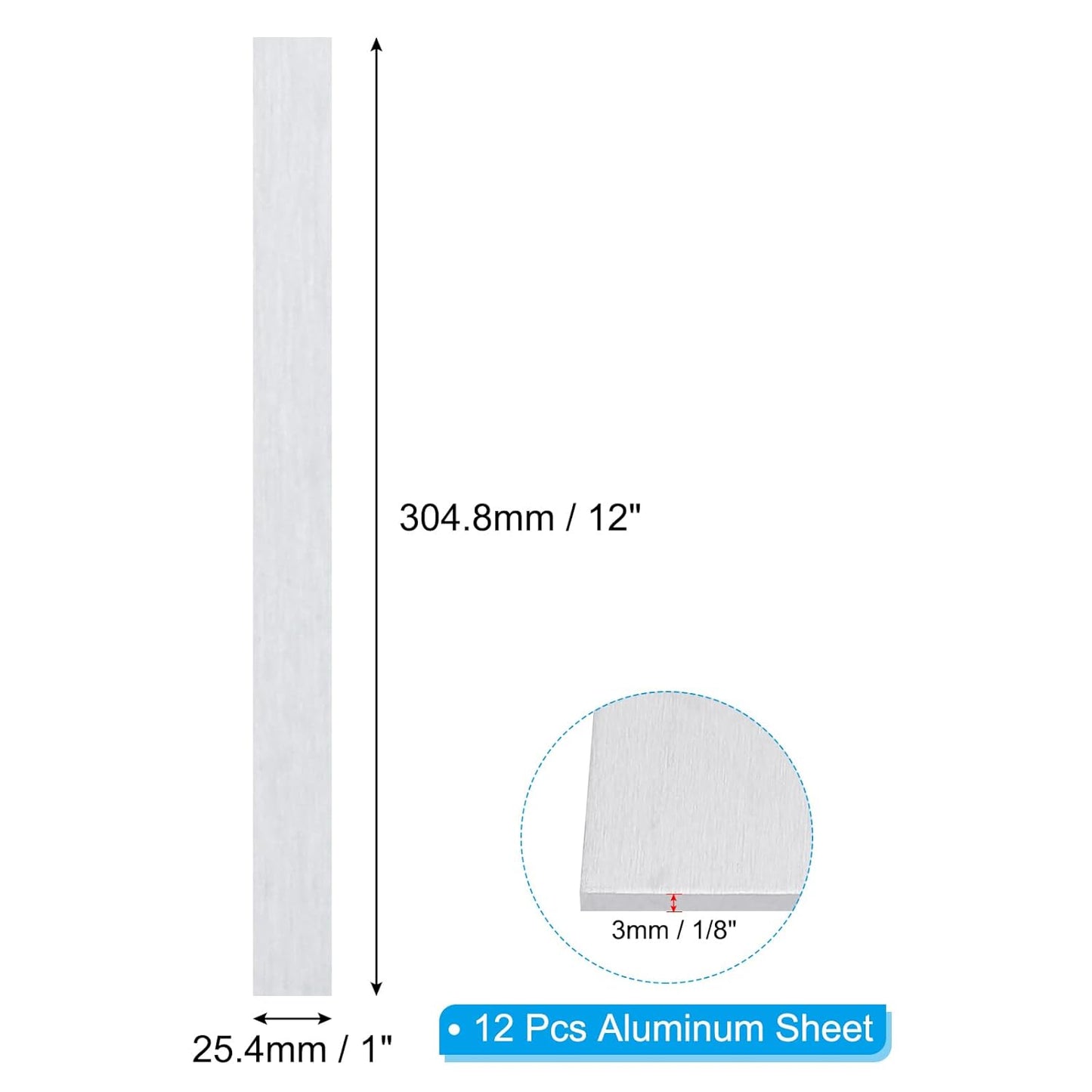 PATIKIL 6061 T651 Aluminum Sheet Metal 12 x 1 x 1/8(0.125") Inch 12Pcs Flat Plain Aluminum Plate Covered Stock with Protective Film, Heat Rectangle 3MM for Lndustry Crafting