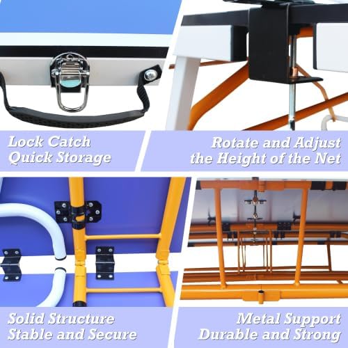 8ft/9ft Mid-Size Table Tennis Table Foldable & Portable Ping Pong Table Set for Indoor Games with Net, 2 Table Tennis Paddles and 3 Balls