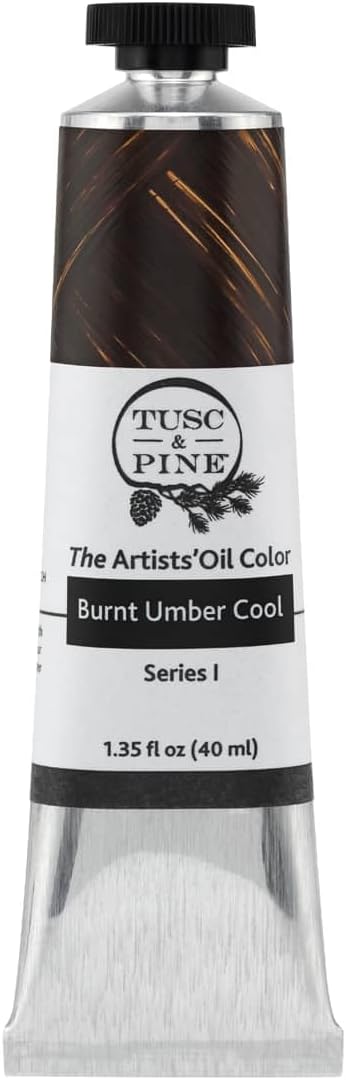 Tusc & Pine Artist Oil Paint - Burnt Umber Cool, 40 ml, Non-Yellowing, Rich & Creamy Consistency, Maximum Pigment Load, Small Batch Milled Oil Paints Made in the USA for Professional Artists