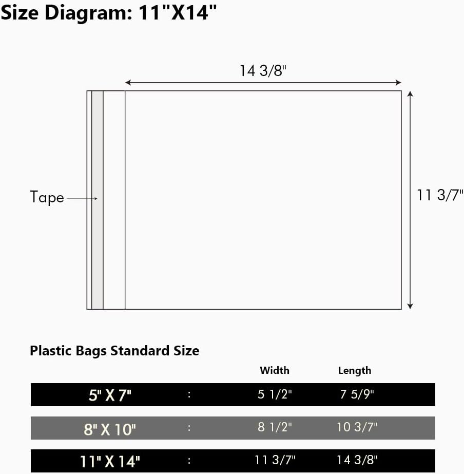 100 Pack 11 3/7 x 14 3/8 Inches Crystal Photo Sleeves Storage Bags for 11x14 Photo Mat, Art Sleeves for Prints