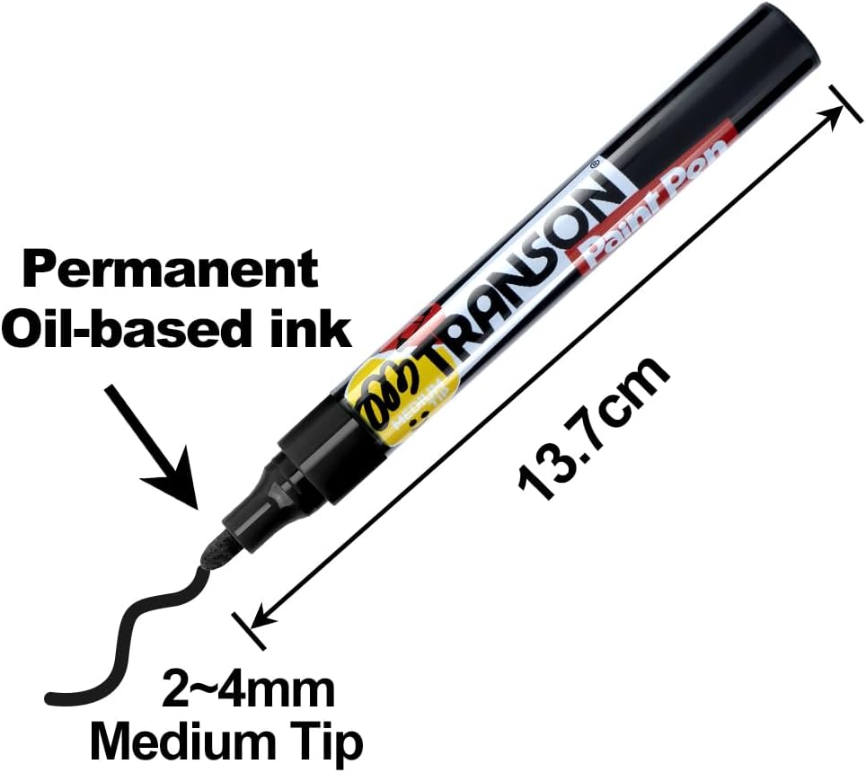 TRANSON 2 Black Permanent Paint Markers for Fabric Rock Craft Diy Painting Medium Tip Oil Based Waterproof