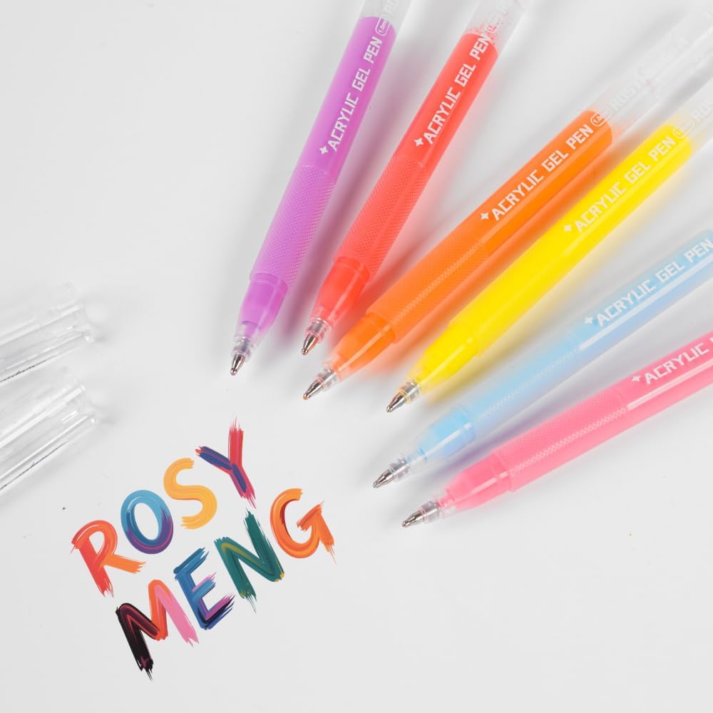 ROSYMENG 10 Colors Acrylic Gel Pens Set, Big-Capacity Ink Acrylic Paint Pen for Adults Coloring Books, Waterproof Paint Markers for Canvas, Rock, Wood, Drawing Doodling, Ceramic, Fabric, DIY Crafts