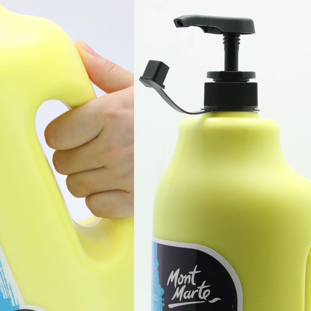 Mont Marte Discovery School Acrylic, 2 PACK, Lemon Yellow, 1/2 Gallon (2 Liter). Ideal for Students and Artists. Excellent Coverage and Fast Drying. Pump Lid Included.