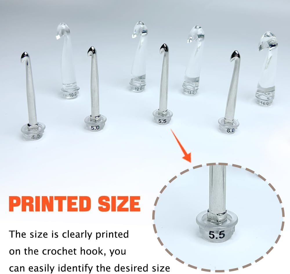 Yarniss 18 Size Counting Crochet Hooks Set with Light, Digital Crochet Hooks with Metal Head 2.0mm~14.0mm