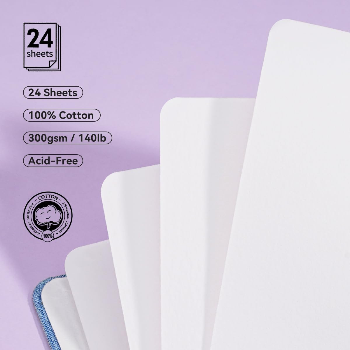 Lightwish Square Watercolor Journal,100% Cotton,300gsm/140lb,Acid-Free,24 Sheets Cold Press Watecolor Sketchbook for Artists Adults Students,4.7 * 4.7 Inches(Blue)