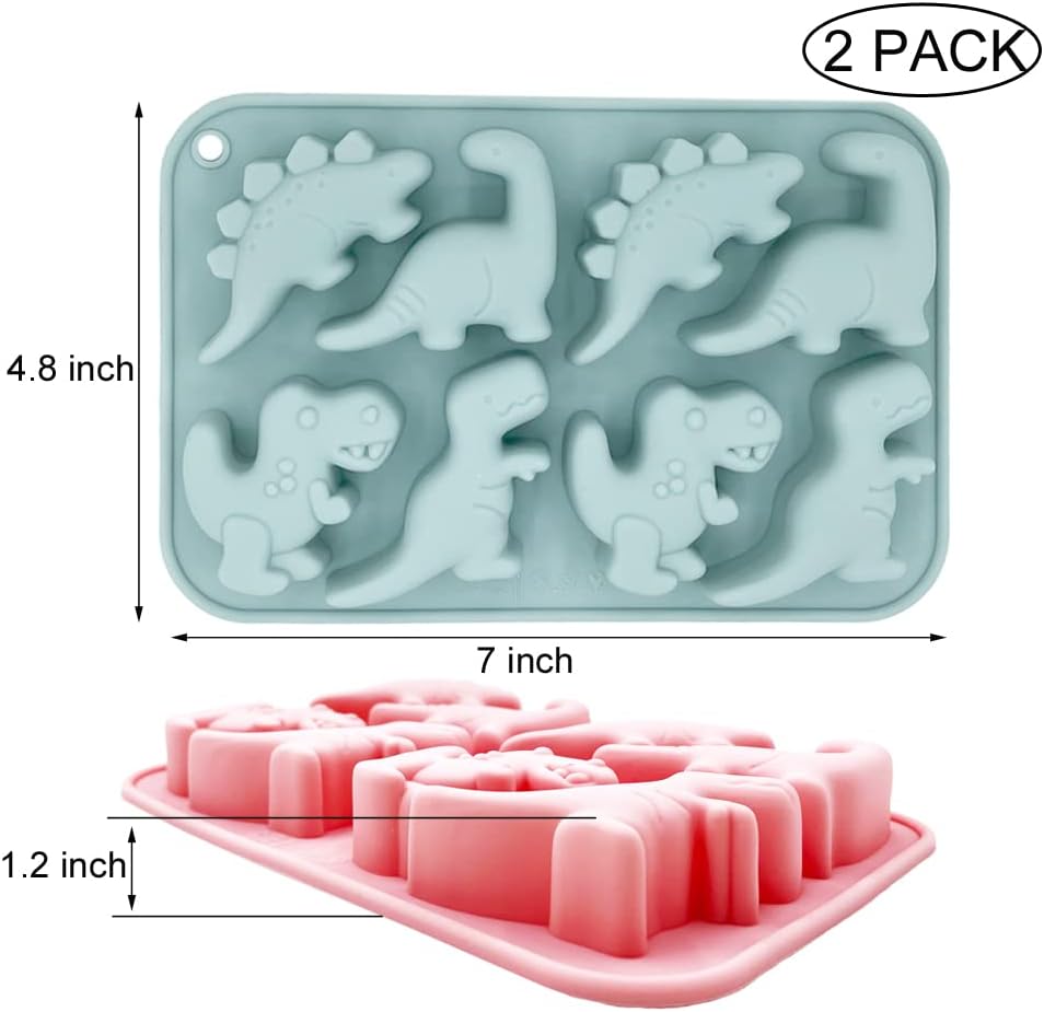 2 Pack Cute Dinosaur Silicone Molds 3D Dinosaur Themed Baking Mould Tray DIY Baking Tool for Chocolate Cake Dessert Candy Mousse Pastry Handmade Soap Cupcake Topper