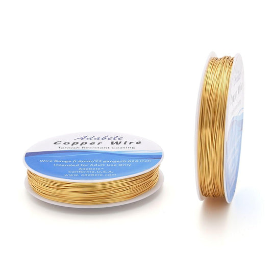 Adabele 249 Feet Premium Tarnish Resistant Round Jewelry Wire Copper Beading Wire Spool Bulk (0.6mm/22 Gauge) 18K Gold Plated for DIY Craft Jewelry Making BF286-6