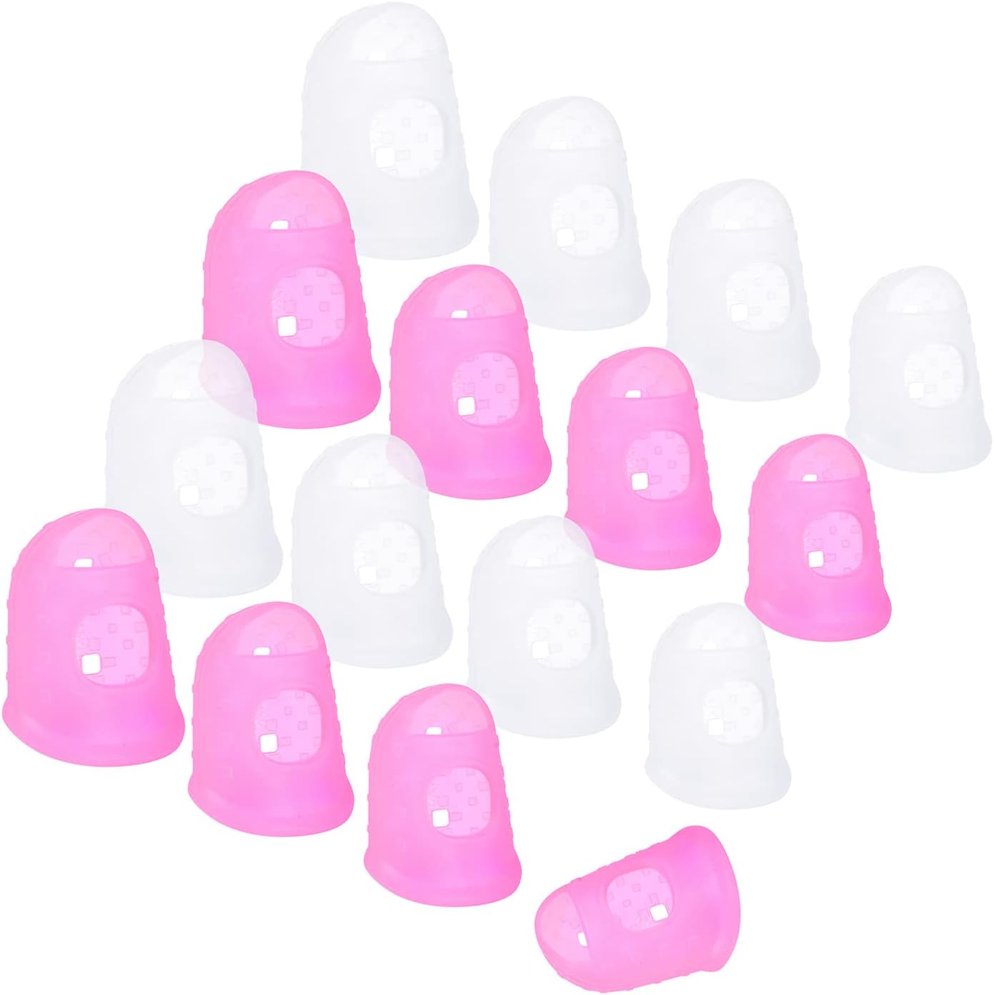 Wisdompro 16 Pcs Finger Tips, 4 Sizes Silicone Thimble Fingertip Grips Thumb Protectors Pads Cover for Hand Sewing, Paper Sorting, Page Turning, Money Counting, Guitar Playing - Pink, Translucent