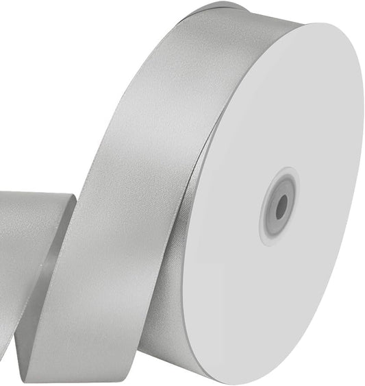 1-1/2" Wide x 100 Yards Single Faced Polyester Silvery Satin Ribbon, Perfect for Wedding, Gift Wrapping, Bow Making & Other Projects (Silvery)