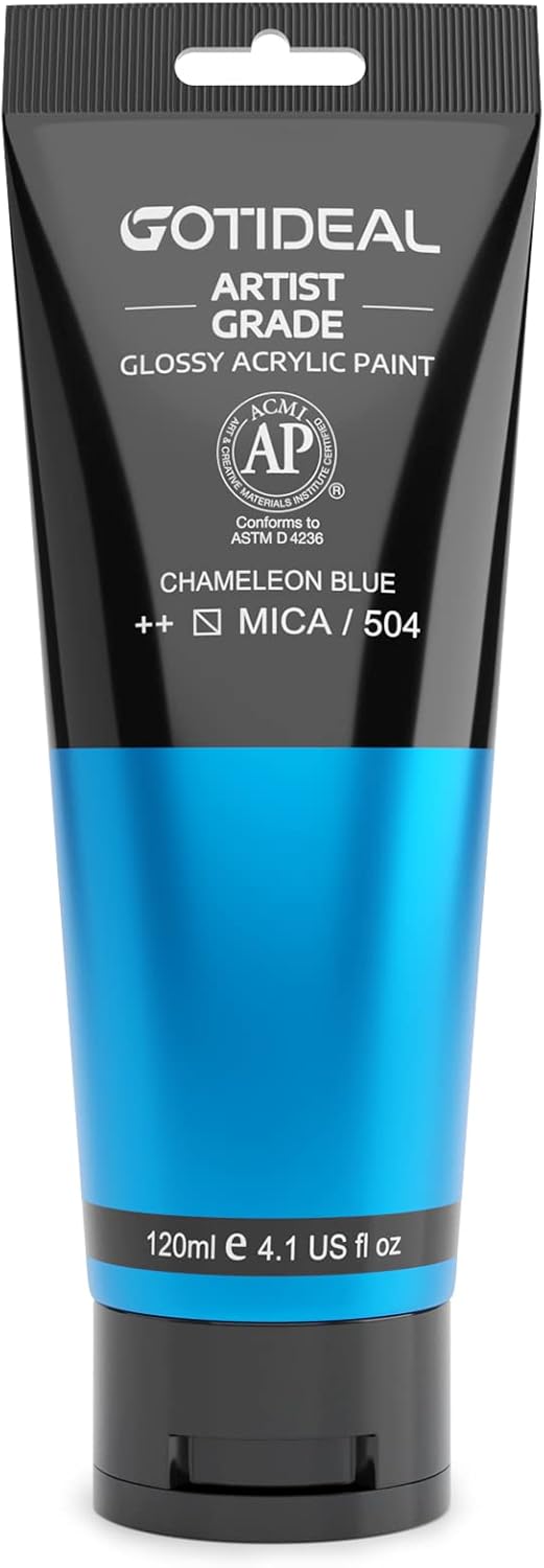 GOTIDEAL Iridescent Acrylic Paint Chameleon Blue Tubes(120ml, 4.1 oz) Non Toxic Non Fading,Rich Pigments for Painters, Adults & Kids, Ideal for Canvas Wood Clay Fabric Ceramic Craft Supplies