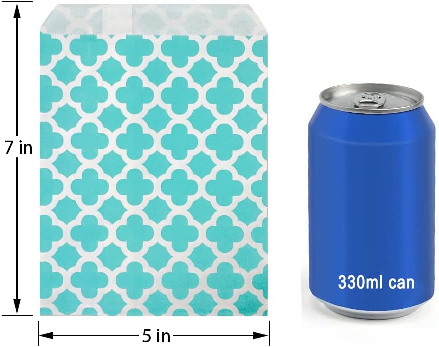 KEYYOOMY 100 Pcs Teal Blue Candy Buffet Bags - Small Polka Dot Paper Treat Bags for Wedding & Birthday Party (5 x 7 inch)