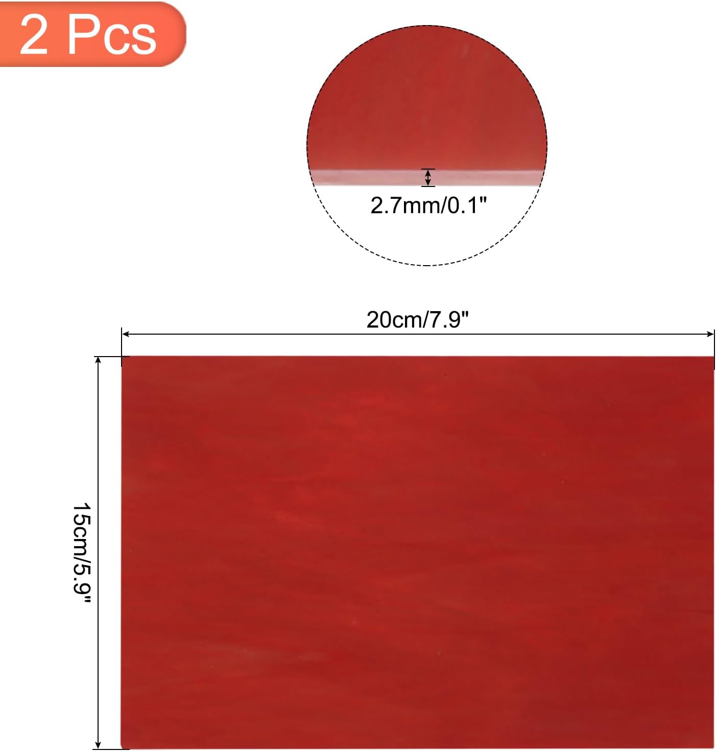 MECCANIXITY 2 Pcs Stained Glass Sheet Mosaic Tile 7.9 Inch x 5.9 Inch Deep Red Stained Glass Sheets for Crafts DIY Art Project