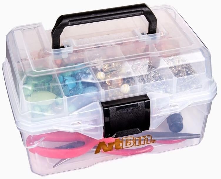 ArtBin 6890AG Small Project Box, Portable Art & Craft Organizer with Lift-Out Tray, [1] Plastic Storage Case, Clear