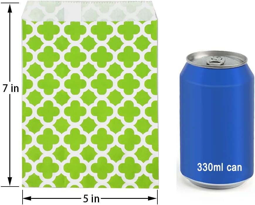 KEYYOOMY 100 Pcs Lime Green Candy Buffet Bags Small Cookie Bags Polka Dot Paper Treat Bags for Wedding Birthday Party (5 inch x 7 inch)