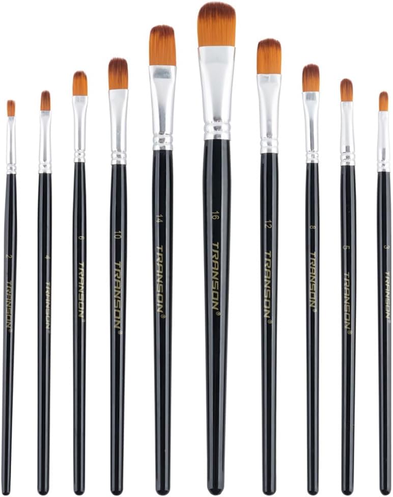 Transon Synthetic Filbert Paint Brush Set 10pcs for Acrylic Watercolor Gouache Art Painting and Body Craft Painting