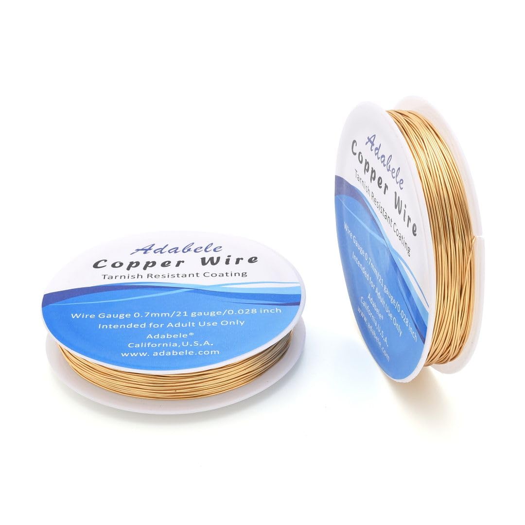 Adabele 82 Feet Premium Tarnish Resistant Round Jewelry Wire Copper Beading Wire Spool Bulk (0.7mm/21 Gauge) 18K Gold Plated for DIY Craft Jewelry Making BF286-7